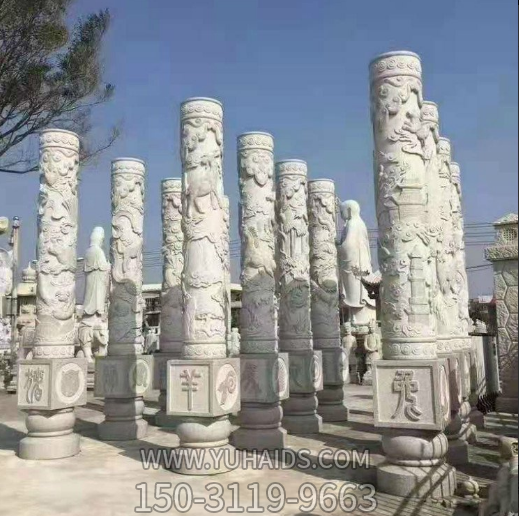 十二生肖石柱子，城市園林文化柱雕塑