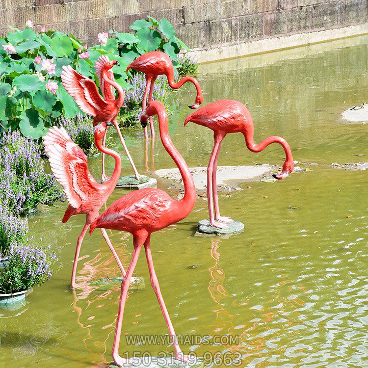 仿真火烈鳥，玻璃鋼仿生動物雕塑