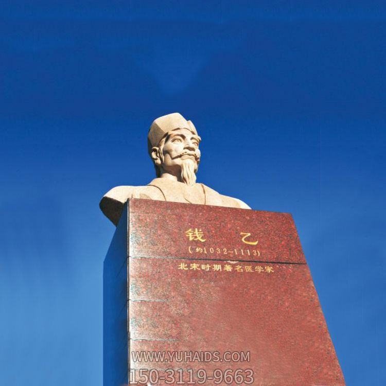 園林景區(qū)擺放十大名醫(yī)之兒科之圣錢(qián)乙石雕頭像雕塑