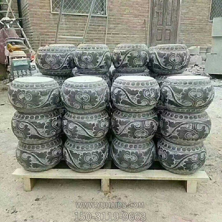 青石柱墩，寺廟柱子底部用的石墩子雕塑