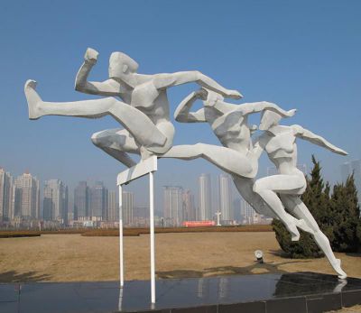 公園不銹鋼幾何跨欄運(yùn)動(dòng)系列雕塑