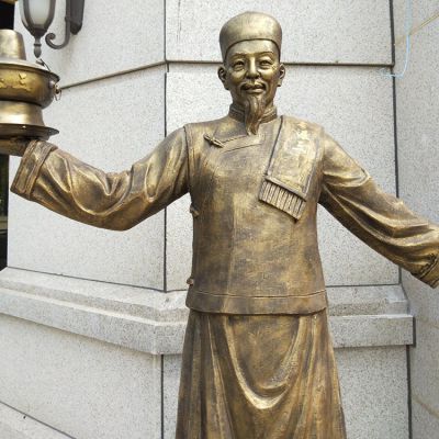 火鍋店攬客小二銅雕，飯店門口攬客人物塑像