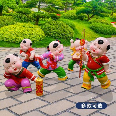 玻璃鋼彩繪福娃，中國傳統(tǒng)喜慶娃娃雕塑