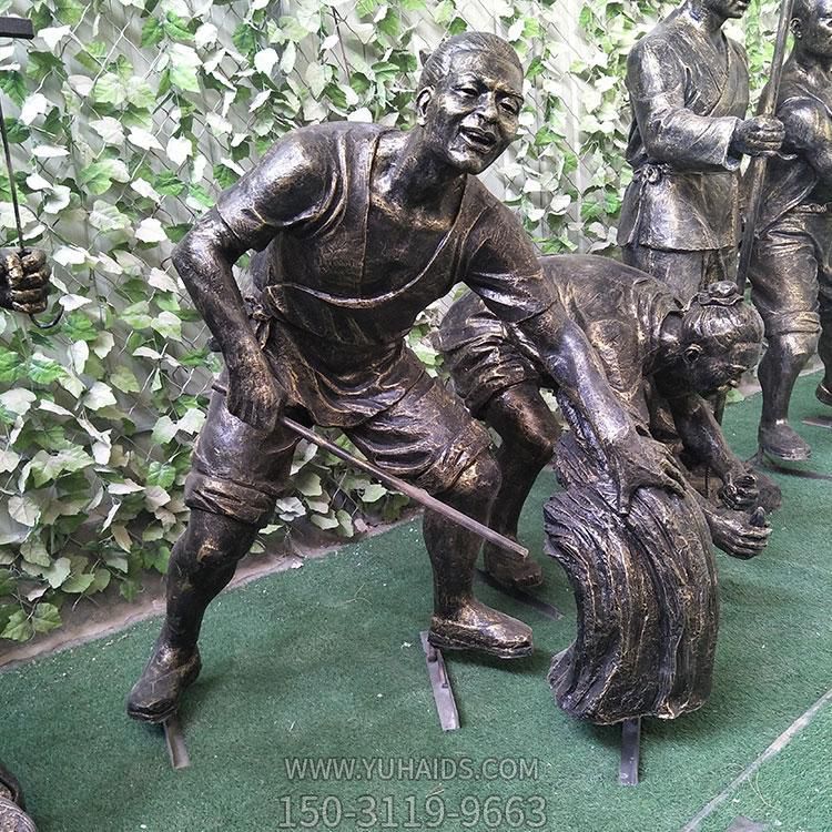 玻璃鋼仿銅色割稻子、插秧等干貨農(nóng)民塑像雕塑