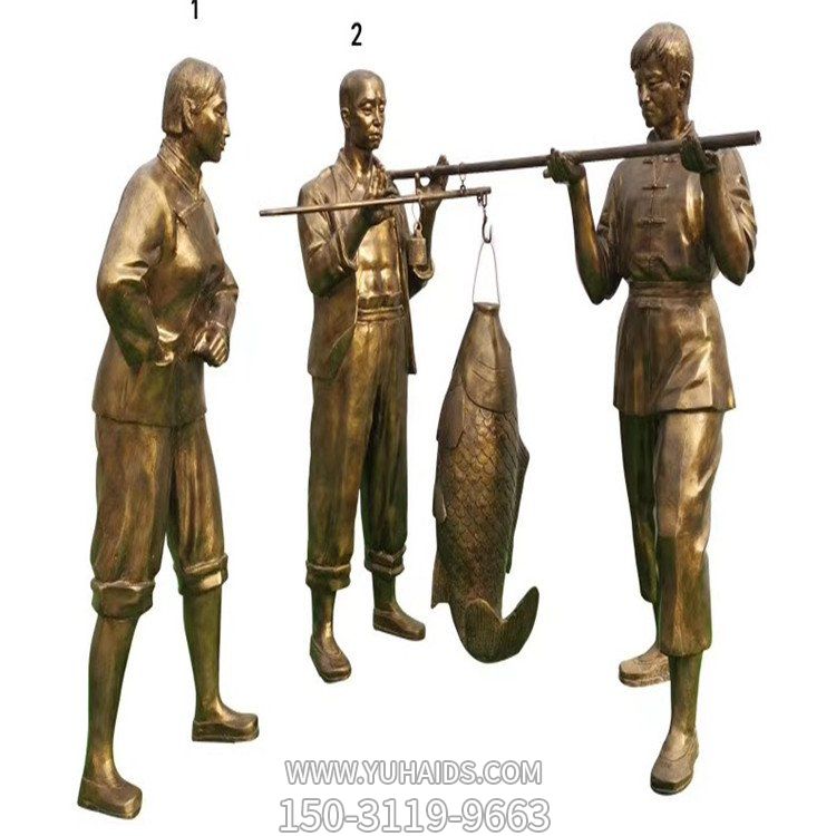 大理石石雕園林大型園林情景小品賣(mài)魚(yú)的人物景觀雕塑