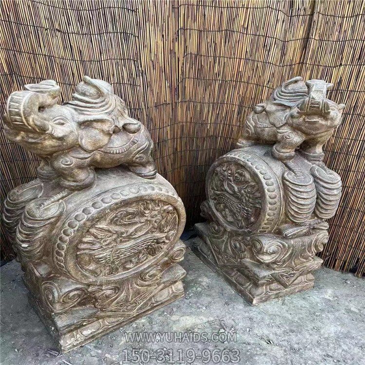 招財(cái)門墩，大象抱鼓石雕塑