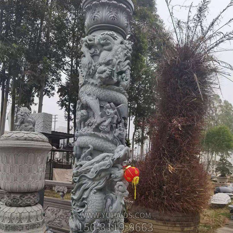 盤(pán)龍柱，青石石雕龍柱子雕塑