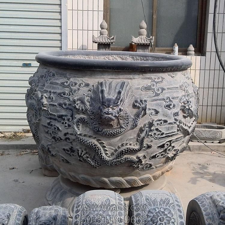 石雕魚(yú)缸花盆青石仿古做舊圓形戶(hù)外室內(nèi)庭院裝飾石頭缸雕塑