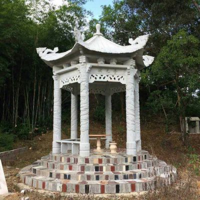 漢白玉六角石雕亭子，公園園林休息涼亭