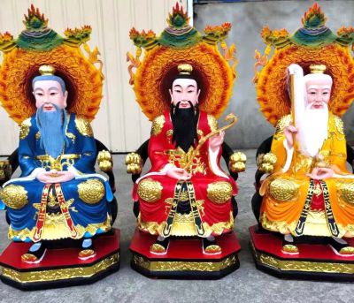 太上老君、上清靈寶天尊、三清道祖玻璃鋼彩繪神佛三清祖師雕塑