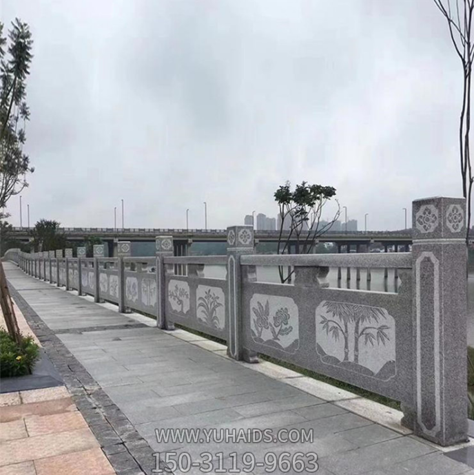花崗巖雕花石欄板，市政路橋護(hù)欄雕塑