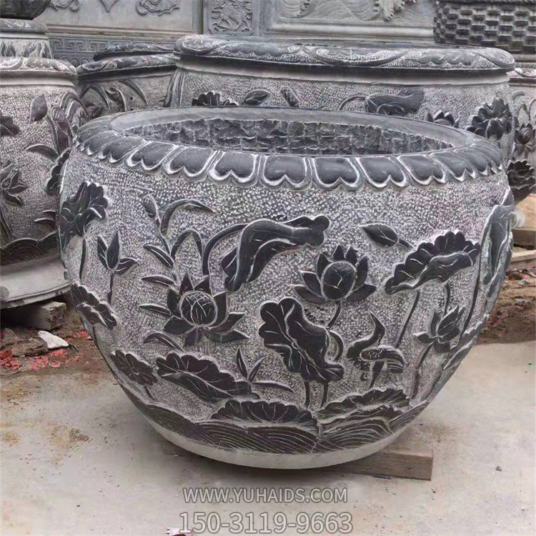 石雕魚(yú)缸花盆青石圓缸石材水缸雕塑