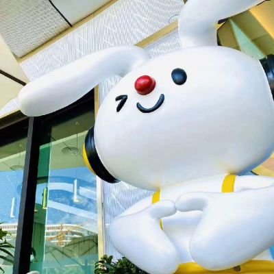 游樂場(chǎng)大號(hào)比心玻璃鋼兔子雕塑