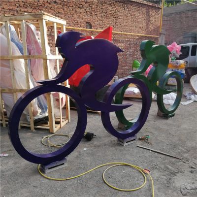騎自行車，鐵藝剪影運動人物