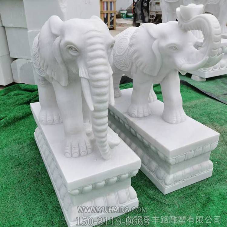 漢白玉石雕小象一對(duì)公司庭院門(mén)口石雕雕塑