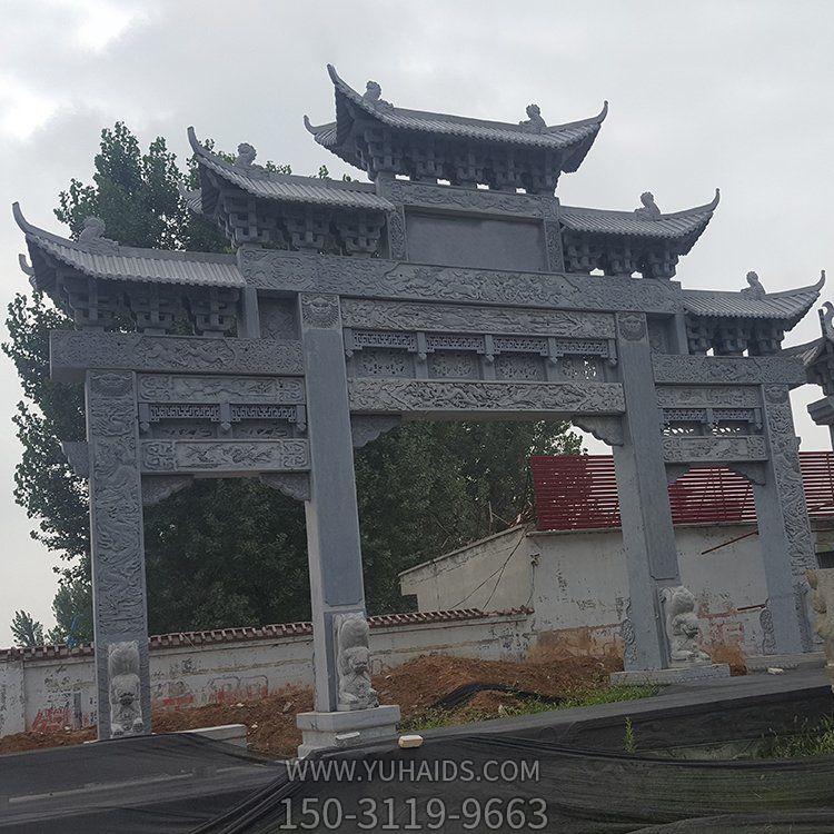大理石石雕戶外村口大型三門(mén)牌坊雕塑