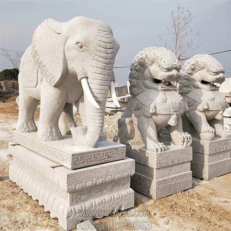 石雕大象、石雕獅子，漢白玉傳統(tǒng)雕塑定制加工