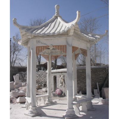 學(xué)?；▓@擺放漢白玉休閑座椅涼亭雕塑