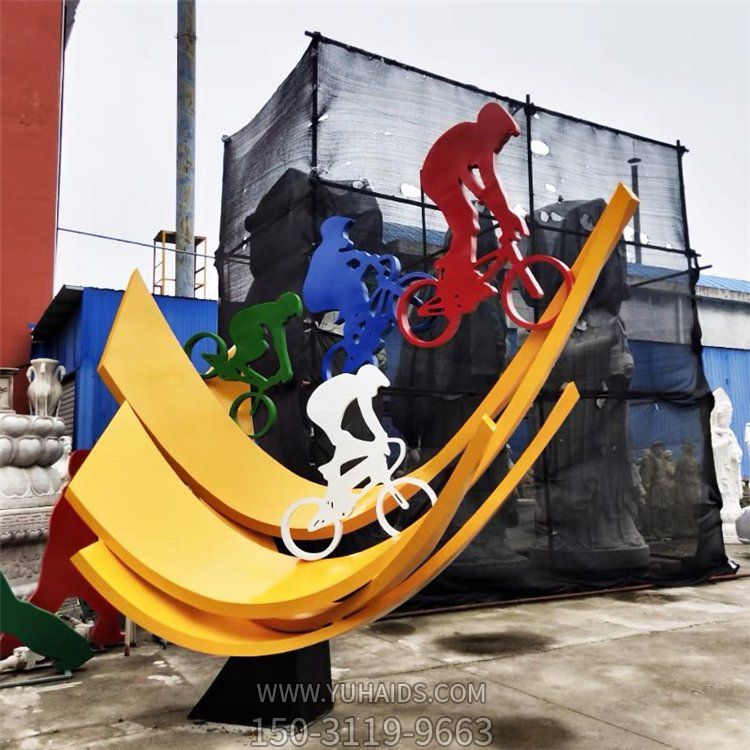 廣場(chǎng)戶外不銹鋼幾何園林景觀騎自行車(chē)的人物景觀擺件雕塑