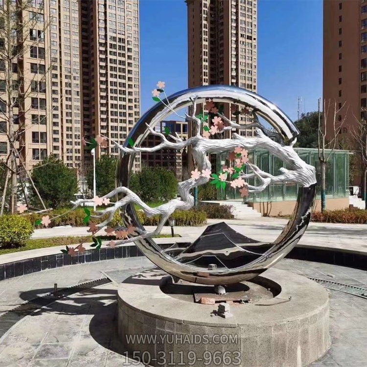 古風(fēng)梅花創(chuàng)意不銹鋼景觀(guān)雕塑，古意盎然的水景裝飾