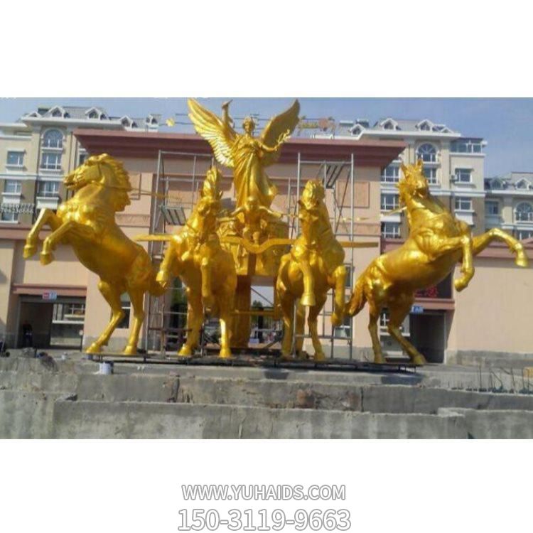 玻璃鋼噴漆鎏金歐式阿波羅戰(zhàn)車動物馬雕塑 小區(qū)商業(yè)街擺件