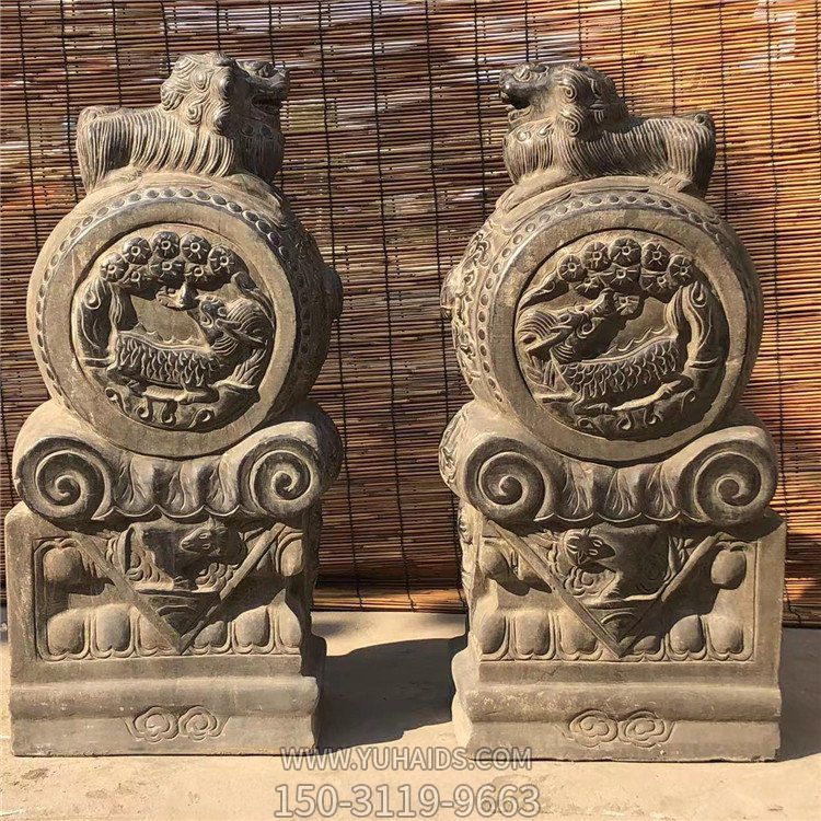 仿古石門墩，獅子門墩雕塑