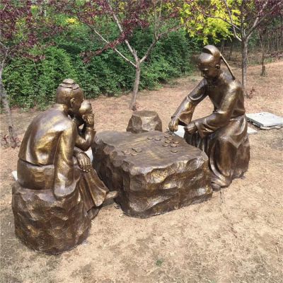 下棋，民俗生活人物玻璃鋼場景雕塑