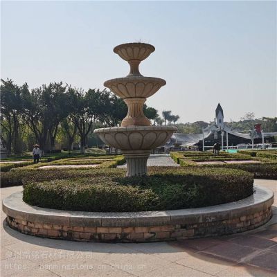 戶(hù)外廣場(chǎng)大型晚霞紅石雕噴泉雕塑