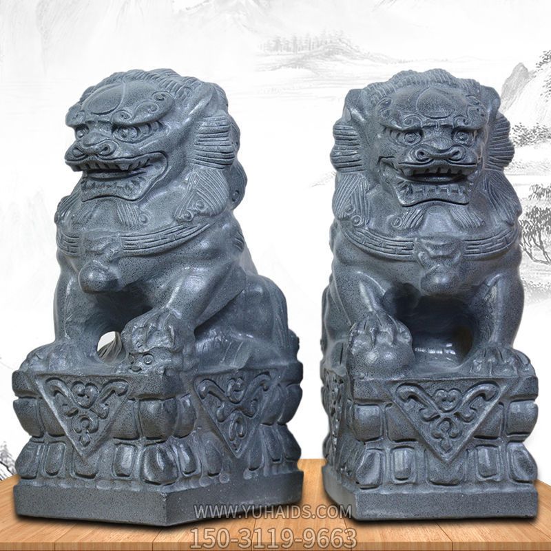 青石石雕戶外園林一對(duì)看門鎮(zhèn)宅辟邪的獅子雕塑