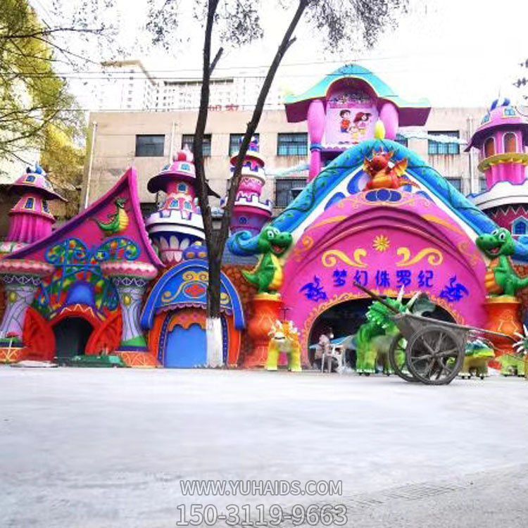 幼兒園戶外裝飾大型玻璃鋼卡通城堡門(mén)頭雕塑