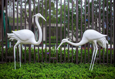 戶(hù)外公園創(chuàng)意玻璃鋼兩只丹頂鶴雕塑