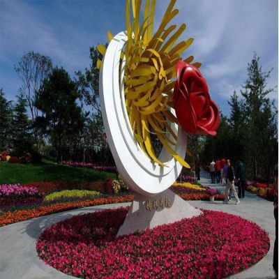 姊妹并艷，不銹鋼創(chuàng)意玫瑰花、菊花景觀雕塑