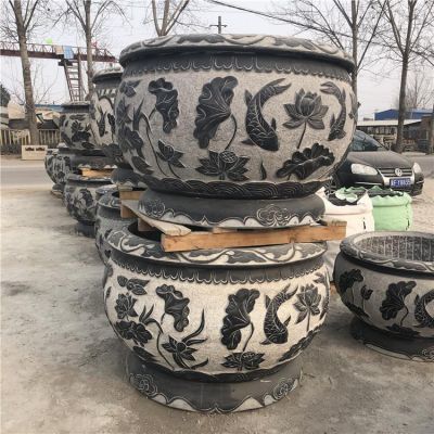 石雕天然青石浮雕 庭院戶(hù)外流水圓形魚(yú)缸