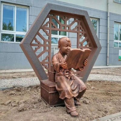 古代看書的小孩，校園鑄銅鍛銅創(chuàng)意學(xué)習(xí)廣場書籍雕塑