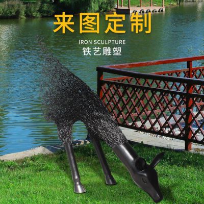 鐵藝鹿，抽象藝術(shù)鹿造型雕塑