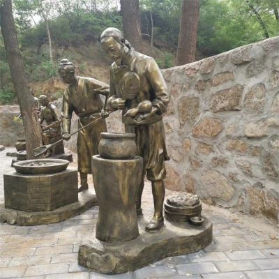 制藥人物場(chǎng)景雕塑，古代煉藥制藥情景雕塑