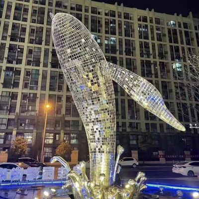 不銹鋼鯨魚，大型鐵藝鏤空網(wǎng)格鯨魚水景裝飾景觀