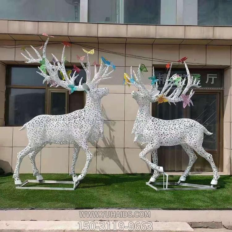戶外庭院商場(chǎng)鏤空抽象鹿不銹鋼發(fā)光景觀雕塑