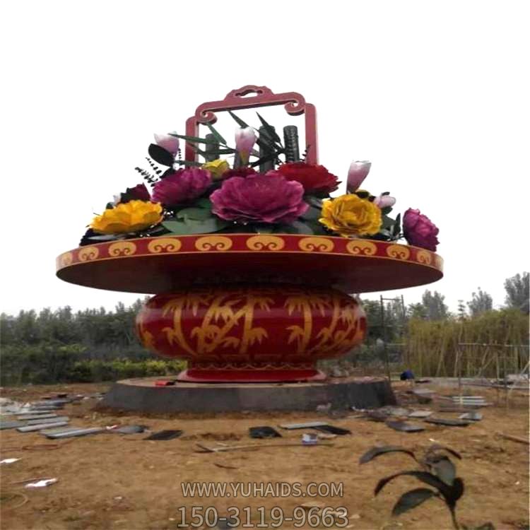 公園廣場大型玻璃鋼景觀花籃，慶典大花籃雕塑