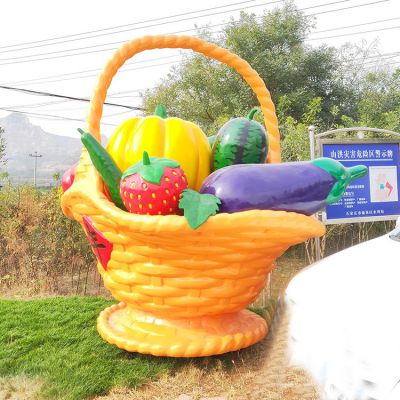 玻璃鋼花籃果籃，豐收年大型果盤景觀雕塑