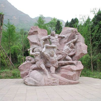 旅游區(qū)景點(diǎn)晚霞紅大理石“盤古開(kāi)天”神話傳說(shuō)情景景觀石雕