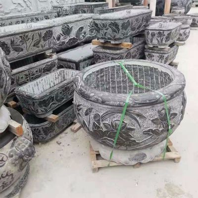 老石槽，黑色大理石石雕水缸水盆