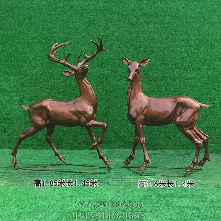 近2米高的玻璃鋼仿銅鹿，可改色，可做鑄銅效果雕塑