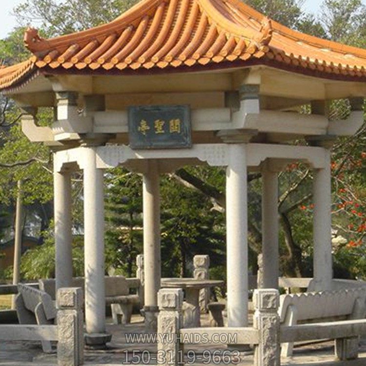 公園戶(hù)外擺放大理石仿古建筑六角涼亭雕塑
