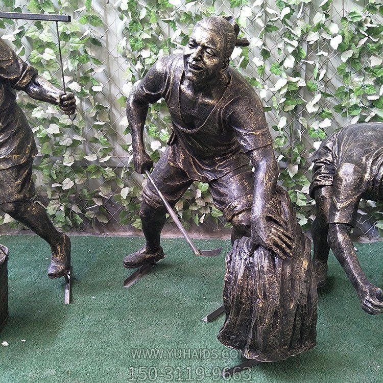 割稻子，玻璃鋼仿銅農(nóng)耕人物雕塑