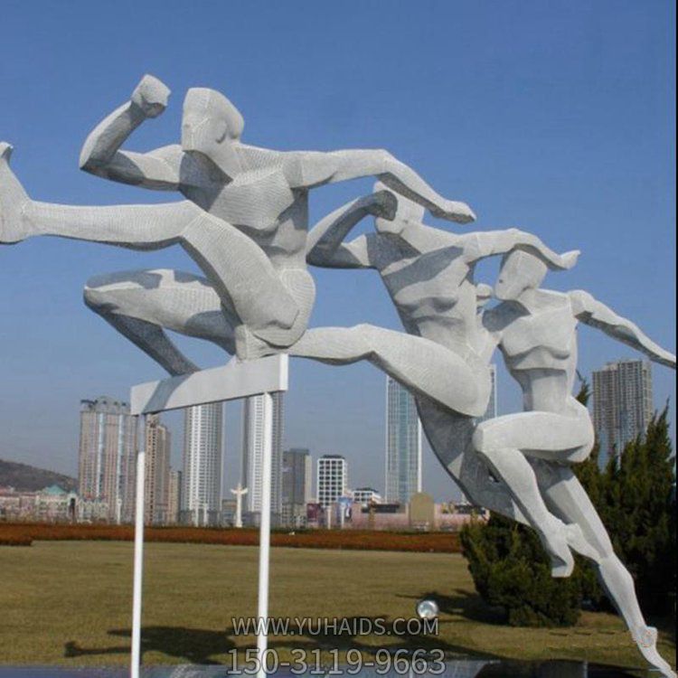 不銹鋼戶(hù)外園林運(yùn)動(dòng)跨欄的人物景觀擺件雕塑