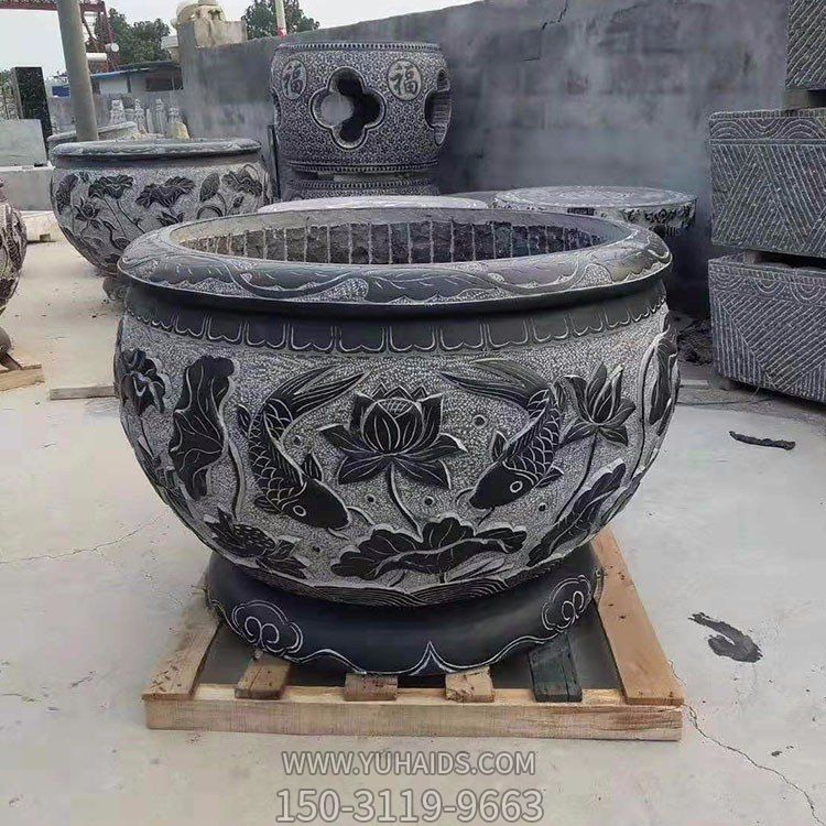 大型青石石雕戶(hù)外園林景觀花盆雕塑擺件