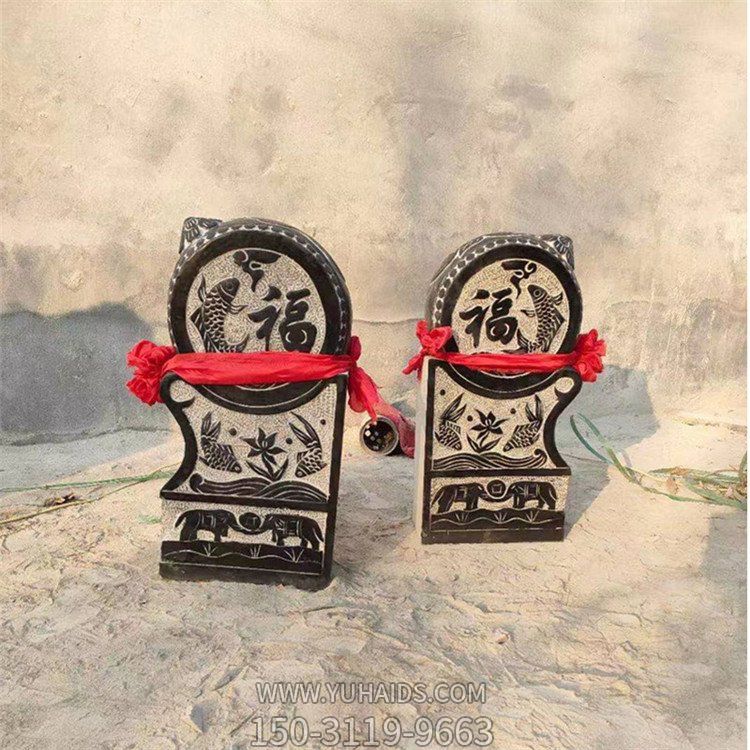 庭院門(mén)口一對(duì)青石石雕鎮(zhèn)宅抱鼓石雕塑