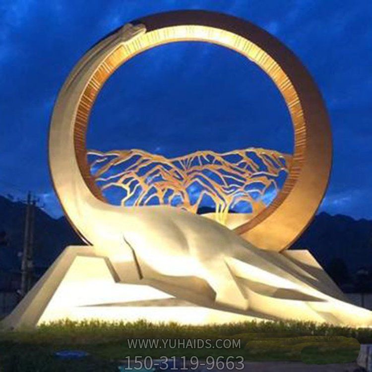 廣場(chǎng)大型不銹鋼圓環(huán)鏤空假山景觀(guān)雕塑