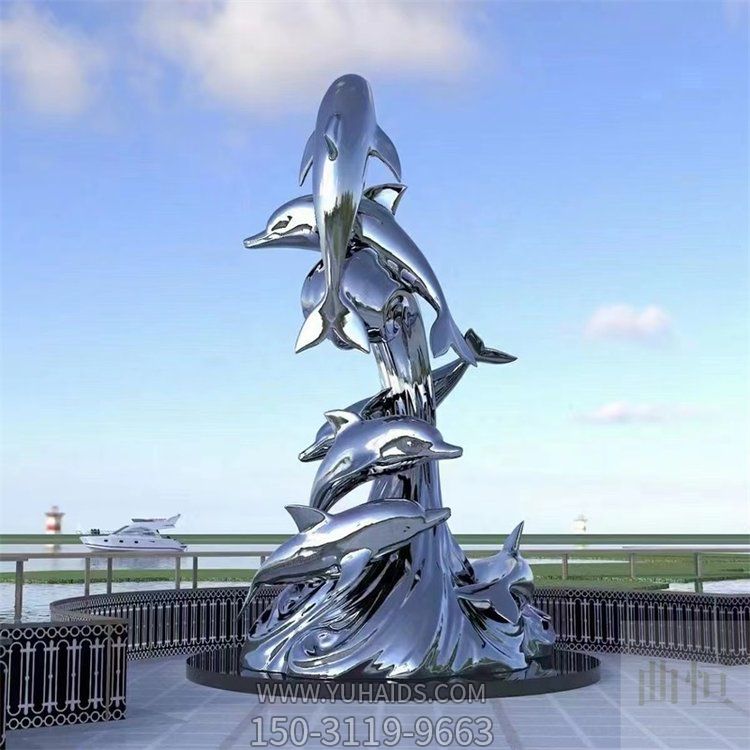 廣場(chǎng)大型不銹鋼鏡面創(chuàng)意海豚景觀擺件雕塑